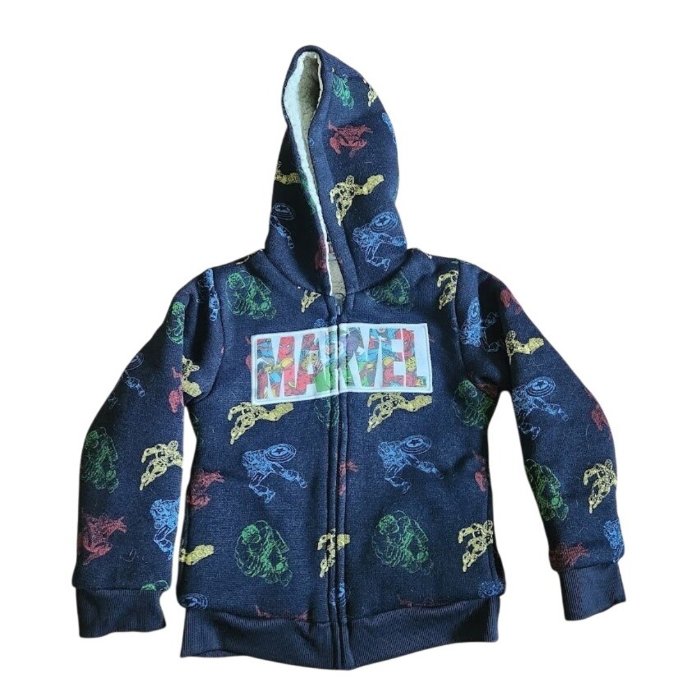 Marvel Comics Boys XS Navy Blue Sherpa Lined Full Zip Hoodie Avengers